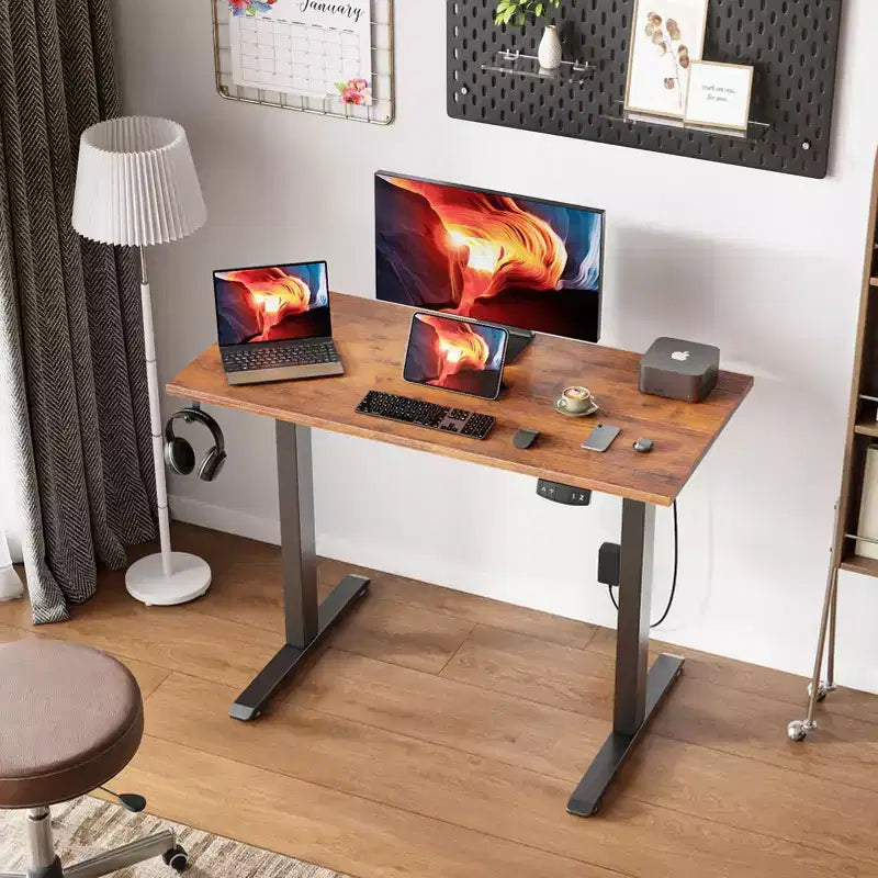 Qwatto Bureau électrique réglable en hauteur, 101,6 cm, assis-debout, poste de travail PC avec préréglages de mémoire pour bureau à domicile, jeux, marron rustique