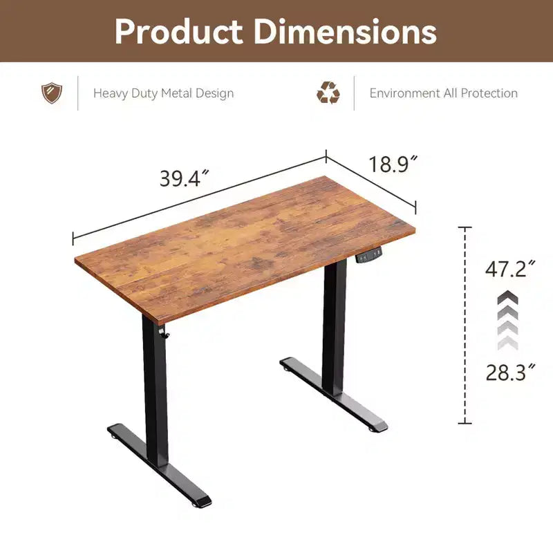 Qwatto Bureau électrique réglable en hauteur, 101,6 cm, assis-debout, poste de travail PC avec préréglages de mémoire pour bureau à domicile, jeux, marron rustique