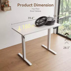 Bureau électrique assis-debout Qwatto 40 pouces, réglable en hauteur, motorisé, petit, pour ordinateur, maison, bureau, jeux, avec préréglages de mémoire, blanc