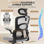 Chaise de Bureau Ergonomique à Dossier Haut en Maille, Appui-tête et Soutien Lombaire Réglables, Roulettes Pivotantes à 360°, pour la Maison, le Bureau