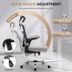 Chaise de Bureau Ergonomique à Dossier Haut en Maille, Appui-tête et Soutien Lombaire Réglables, Roulettes Pivotantes à 360°, pour la Maison, le Bureau