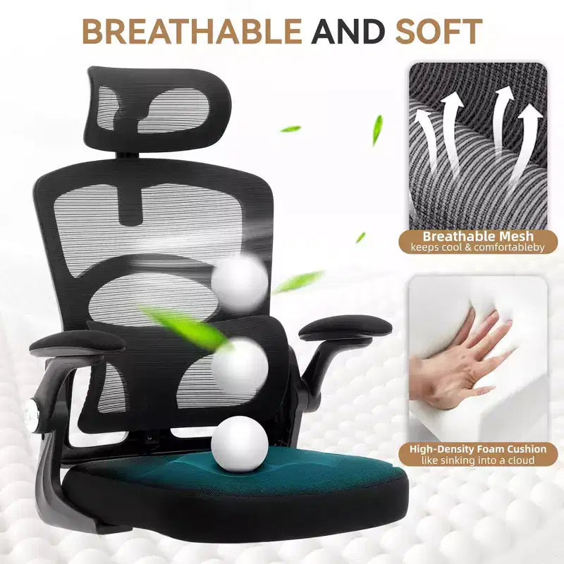 Chaise de Bureau Ergonomique à Dossier Haut en Maille, Appui-tête et Soutien Lombaire Réglables, Roulettes Pivotantes à 360°, pour la Maison, le Bureau