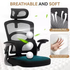 Chaise de Bureau Ergonomique à Dossier Haut en Maille, Appui-tête et Soutien Lombaire Réglables, Roulettes Pivotantes à 360°, pour la Maison, le Bureau
