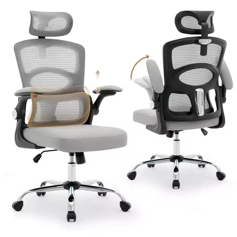 Chaise de Bureau Ergonomique à Dossier Haut en Maille, Appui-tête et Soutien Lombaire Réglables, Roulettes Pivotantes à 360°, pour la Maison, le Bureau