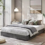 Queen Size Platform Bed Frame, Wooden Bed Frame with Wood Slat Support, No Box Spring Needed, No Headboard, Easy Assembly, Gray