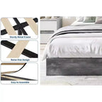 Cadre de lit plateforme Queen Size, cadre de lit en bois avec sommier à lattes en bois, aucun sommier tapissier requis, sans tête de lit, assemblage facile, gris