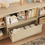 Meuble TV Rétro en Rotin avec Rangement, Meuble Bas pour TV avec Tiroir et Étagères Ouvertes, Convient aux TV Jusqu'à 70 Pouces pour Salon, Chambre