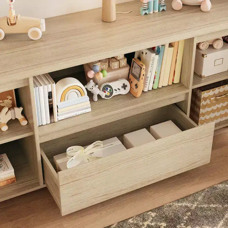 Meuble TV Rétro en Rotin avec Rangement, Meuble Bas pour TV avec Tiroir et Étagères Ouvertes, Convient aux TV Jusqu'à 70 Pouces pour Salon, Chambre