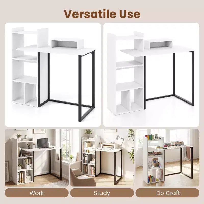 Bureau informatique Costway avec station de charge 43,5" Bureau d'étude avec support d'écran ergonomique Blanc et Noir