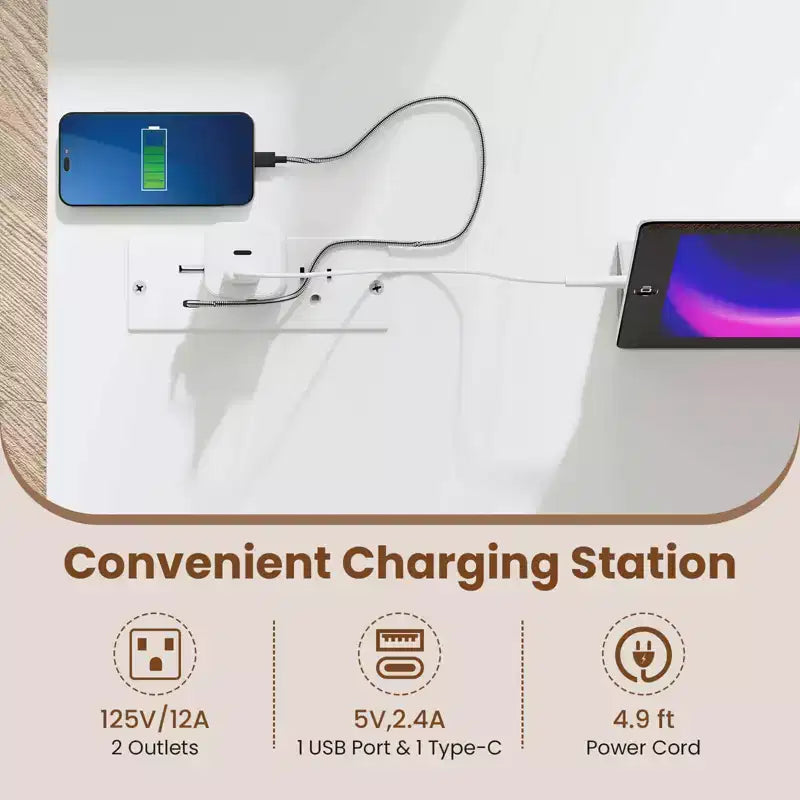 Bureau informatique Costway avec station de charge 43,5" Bureau d'étude avec support d'écran ergonomique Blanc et Noir