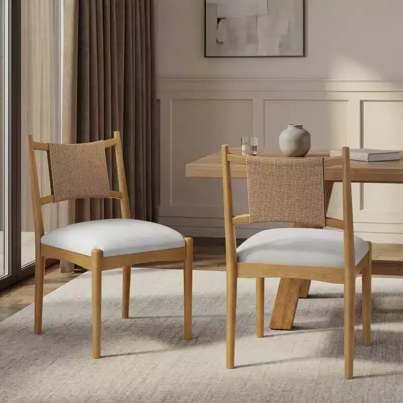 Christopher Knight Home Sigrid Chaises de salle à manger capitonnées en rotin et hévéa, de style moderne du milieu du siècle (lot de 2)
