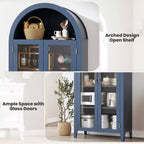 Armoire de rangement de cuisine à 5 niveaux avec portes en verre et étagère réglable, style ferme cintrée, vitrine pour cuisine, salle à manger et salon