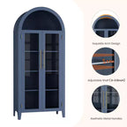 Armoire de rangement de cuisine à 5 niveaux avec portes en verre et étagère réglable, style ferme cintrée, vitrine pour cuisine, salle à manger et salon