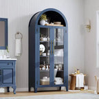 Armoire de rangement de cuisine à 5 niveaux avec portes en verre et étagère réglable, style ferme cintrée, vitrine pour cuisine, salle à manger et salon