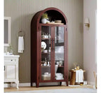 Armoire de rangement de cuisine à 5 niveaux avec portes en verre et étagère réglable, style ferme cintrée, vitrine pour cuisine, salle à manger et salon
