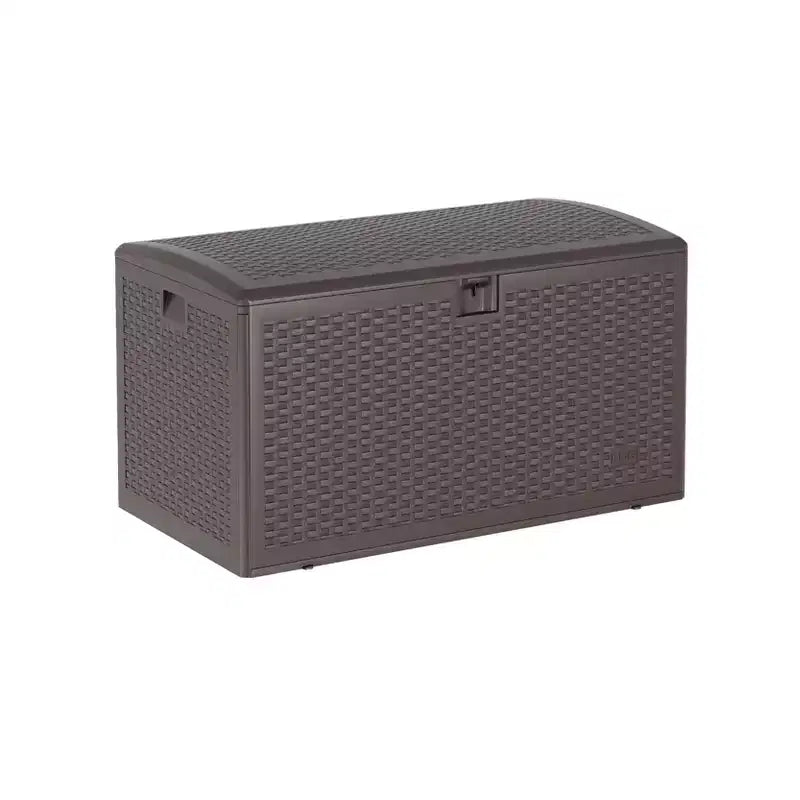 Coffre de rangement extérieur en PEHD de 375 L avec sangles, étanche pour outils de jardin, idéal pour terrasse, pelouse, piscine et garage.