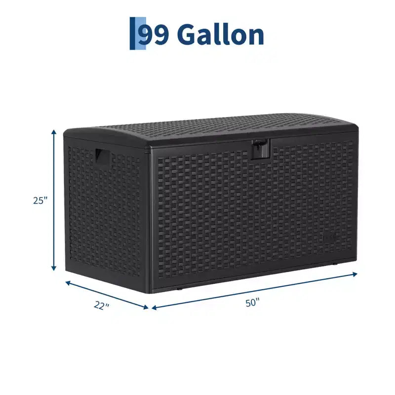 Coffre de rangement extérieur en PEHD de 375 L avec sangles, étanche pour outils de jardin, idéal pour terrasse, pelouse, piscine et garage.