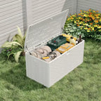 99 Gallon HDPE Outdoor Storage Deck Box with Straps, Waterproof Garden Tools Storage Bin for Patio, Lawn, Pool & Garage