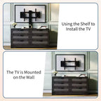 Meuble TV avec support pour téléviseurs de 32 à 85 pouces, commode en rotin à 6 tiroirs, console média avec rangement généreux