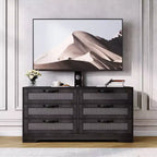 Meuble TV avec support pour téléviseurs de 32 à 85 pouces, commode en rotin à 6 tiroirs, console média avec rangement généreux