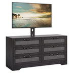 TV Stand with Mount for 32-85 TVs  6-Drawer Rattan Dresser  Media Console with Generous Storage