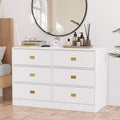 White six-drawer nursery dressing table/changing table - removable tabletop with changing mat, includes storage space for clothes and accessories.