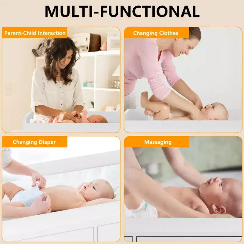 Commode/table à langer 6 tiroirs blanche pour chambre de bébé – plateau amovible avec matelas à langer, inclut un espace de rangement pour vêtements et accessoires.