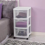Chariot de rangement à 3 tiroirs Sterilite, organisateur roulant en plastique moyen, blanc, paquet de 6