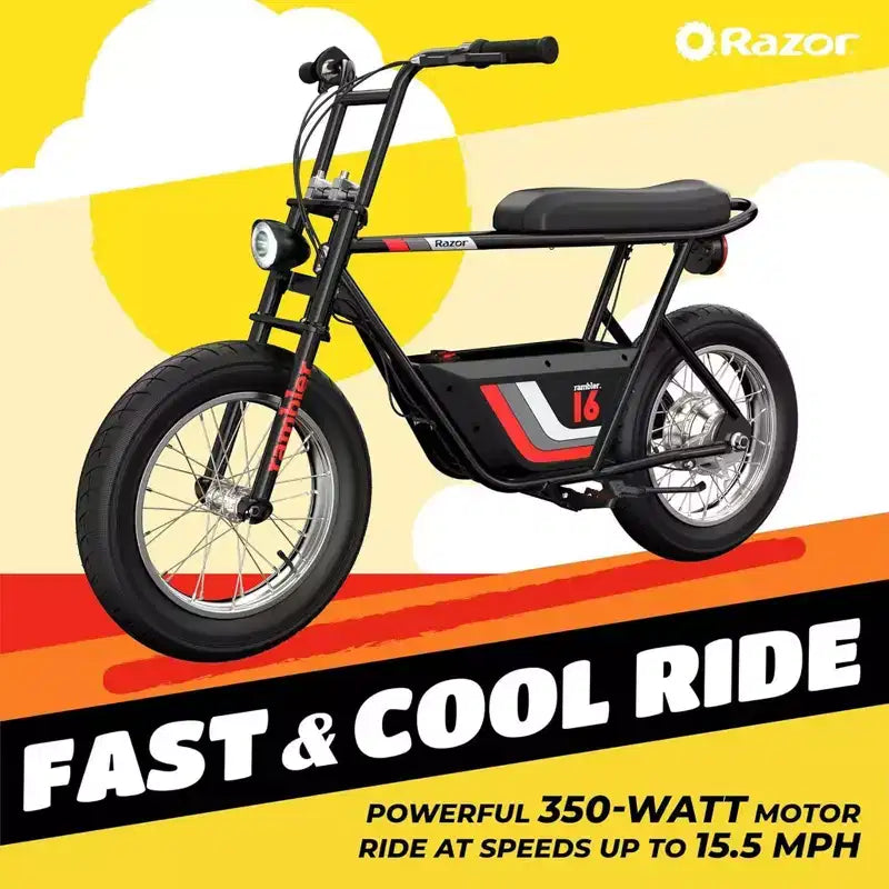 Mini-moto électrique Rétro Razor Rambler 16 avec moteur 350W et batterie 36V, noire