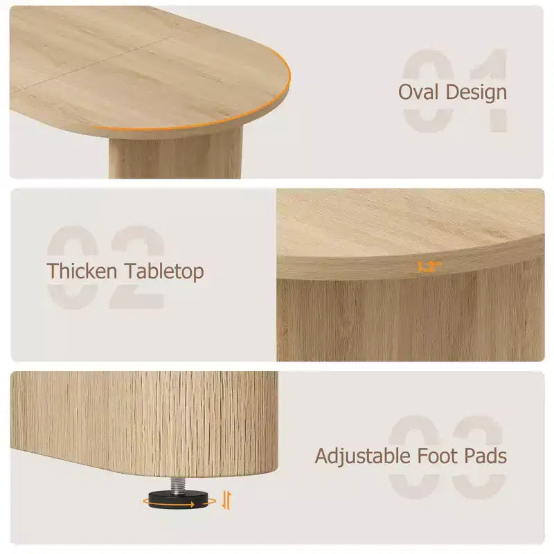 Acekool Table de salle à manger ovale rustique de style ferme pour 6-8 personnes, table de cuisine en bois avec base arrondie, bois naturel