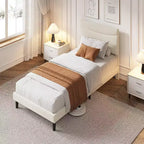 Twin Bed Frames with Headboard, Upholstered Platform Bed Frame with Sturdy Wood Slats Support, No Box Spring Needed, Easy Assembly, Noise Free