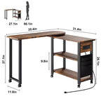 Table d'appoint rotative à 360° avec station de charge et sac de rangement, table de canapé mobile pivotante avec 6 roues verrouillables, table d'appoint mobile pour chambre et salon