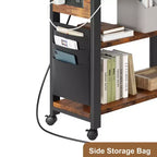 Table d'appoint rotative à 360° avec station de charge et sac de rangement, table de canapé mobile pivotante avec 6 roues verrouillables, table d'appoint mobile pour chambre et salon