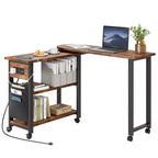 Table d'appoint rotative à 360° avec station de charge et sac de rangement, table de canapé mobile pivotante avec 6 roues verrouillables, table d'appoint mobile pour chambre et salon