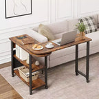 Table d'appoint rotative à 360° avec station de charge et sac de rangement, table de canapé mobile pivotante avec 6 roues verrouillables, table d'appoint mobile pour chambre et salon