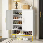 Meuble à chaussures moderne et haut de 40" avec 2 portes, organisateur de chaussures en métal à 6 niveaux avec étagères réglables