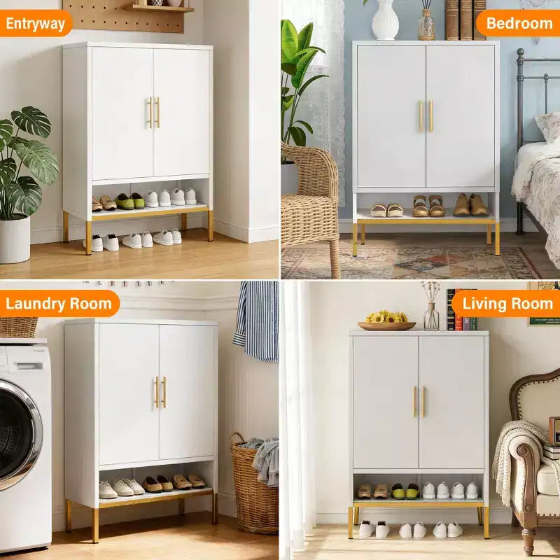Meuble à chaussures moderne et haut de 40" avec 2 portes, organisateur de chaussures en métal à 6 niveaux avec étagères réglables