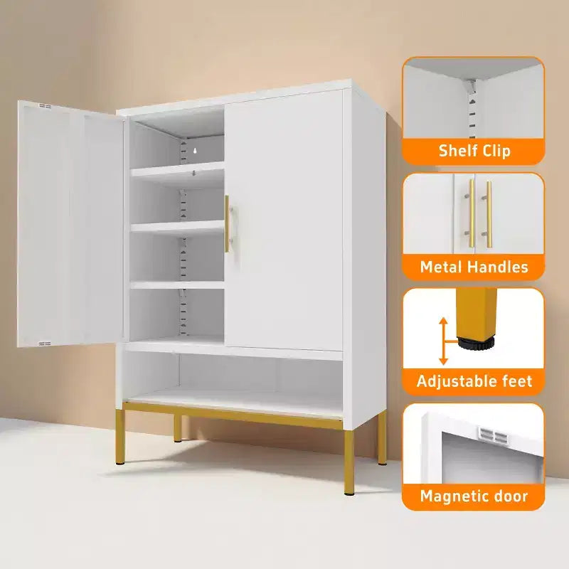 Meuble à chaussures moderne et haut de 40" avec 2 portes, organisateur de chaussures en métal à 6 niveaux avec étagères réglables