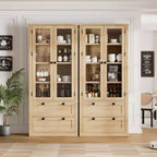 Garde-manger moderne de style ferme de 72 po – Armoire de rangement haute avec portes vitrées, 2 tiroirs et étagères réglables pour salle à manger et salon