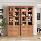 Garde-manger moderne de style ferme de 72 po – Armoire de rangement haute avec portes vitrées, 2 tiroirs et étagères réglables pour salle à manger et salon