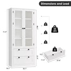 Garde-manger moderne de style ferme de 72 po – Armoire de rangement haute avec portes vitrées, 2 tiroirs et étagères réglables pour salle à manger et salon
