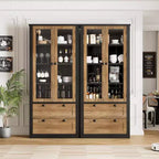 Garde-manger moderne de style ferme de 72 po – Armoire de rangement haute avec portes vitrées, 2 tiroirs et étagères réglables pour salle à manger et salon