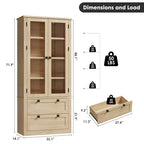 Garde-manger moderne de style ferme de 72 po – Armoire de rangement haute avec portes vitrées, 2 tiroirs et étagères réglables pour salle à manger et salon
