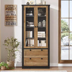 72 Modern Farmhouse Pantry Cabinet - Tall Kitchen Storage Hutch w/ Glass Doors, 2 Drawers & Adjustable Shelves for Dining & Living Room