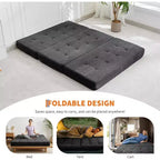 Matelas pliable 3 volets, 80,4x60, en mousse, canapé/lit d'appoint, velours côtelé capitonné, portable et offrant un bon maintien pour le camping/salon/chambre, gris