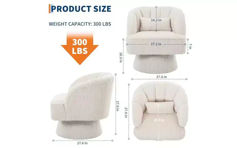 Fauteuil pivotant GustoWave, fauteuil d'appoint en velours 360 avec rembourrage épais, chaise longue moderne du milieu du siècle pour salon, chambre à coucher, gris