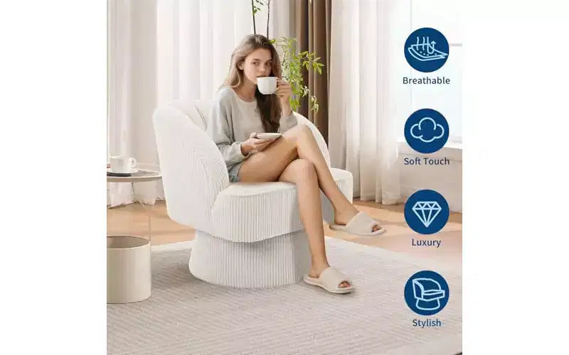 Fauteuil pivotant GustoWave, fauteuil d'appoint en velours 360 avec rembourrage épais, chaise longue moderne du milieu du siècle pour salon, chambre à coucher, gris