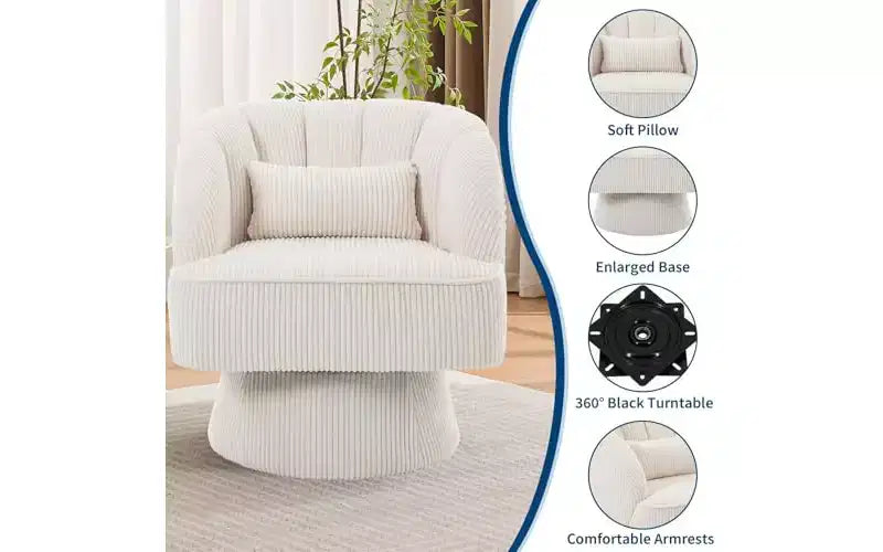 Fauteuil pivotant GustoWave, fauteuil d'appoint en velours 360 avec rembourrage épais, chaise longue moderne du milieu du siècle pour salon, chambre à coucher, gris