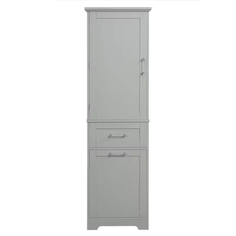 Armoire haute de salle de bain, Meuble de rangement autoportant avec deux tiroirs et étagères réglables