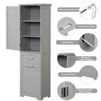 Armoire haute de salle de bain, Meuble de rangement autoportant avec deux tiroirs et étagères réglables